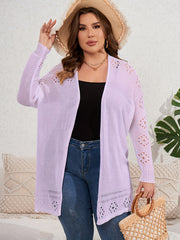  Casual Cardigan Solid Pointelle Long Sleeve Open Front Cardigan