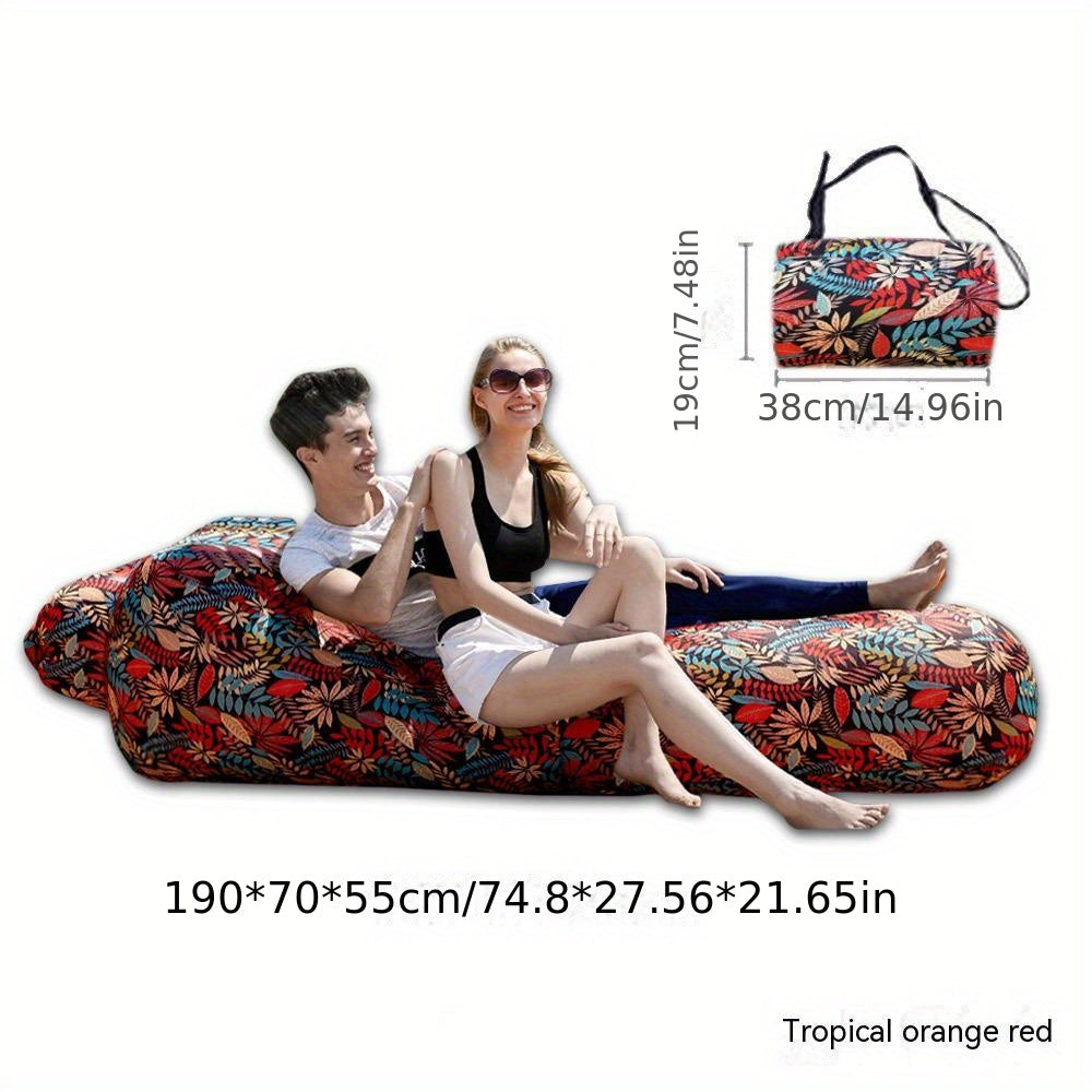 Portable Leaf Printed Inflatable Sofa for Beach and Camping