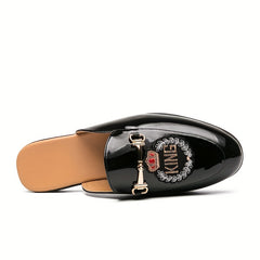 Women's Letter Flat Mules Patent Leather Slides Shoes