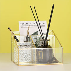 1pc Glass Storage Box Grid Cosmetic Storage Rack