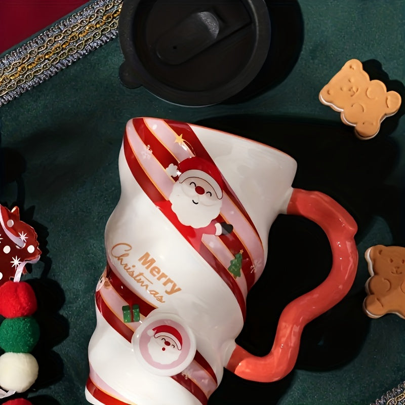 500ml Christmas Ceramic Cup Spiral Shaped Mug Coffee Cup For Outdoor Sports