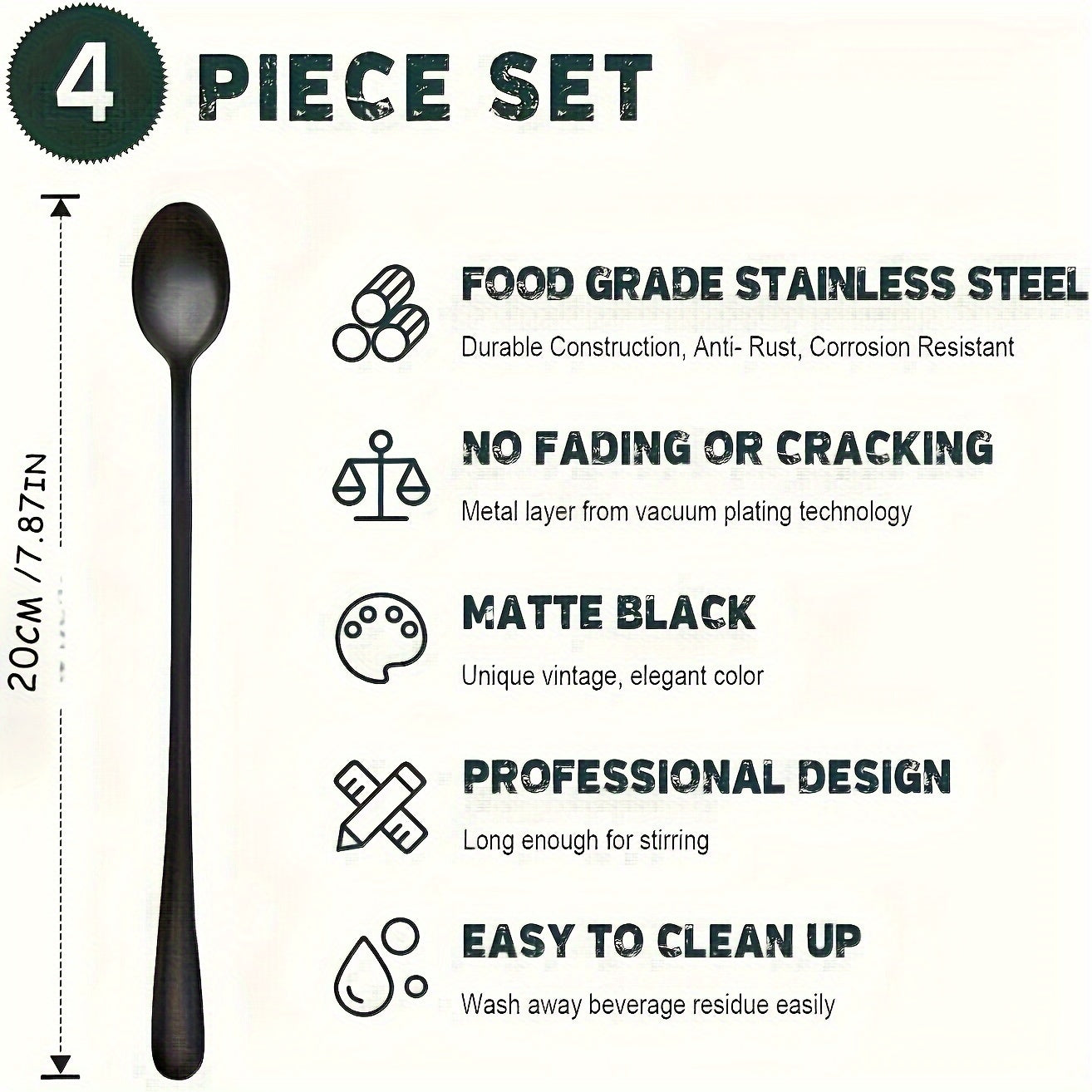 4pcs Stainless Steel Long Handle Ice Scoop and Coffee Spoon