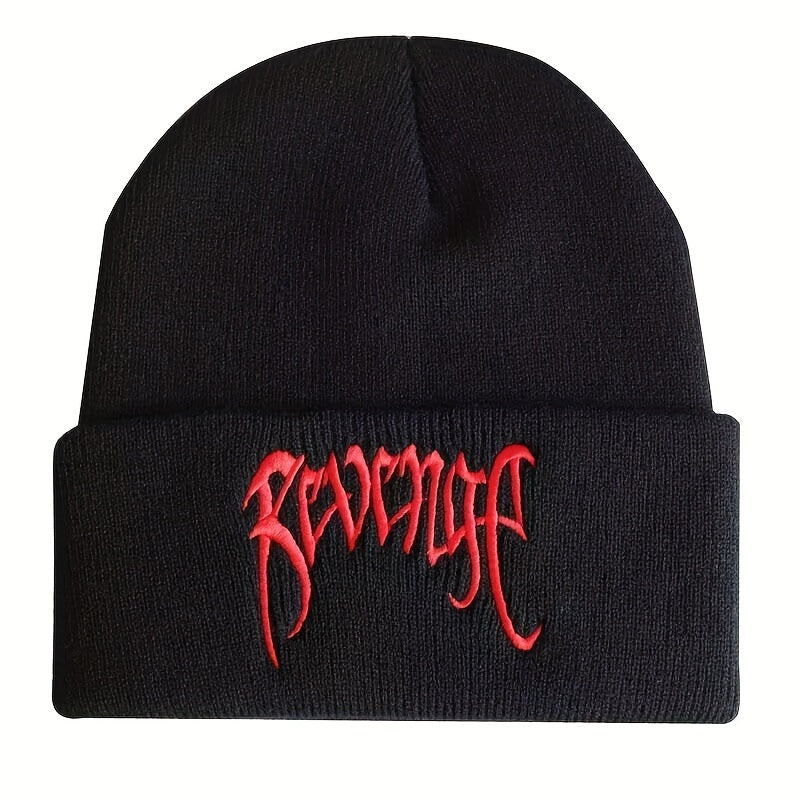 Gothic Letter Embroidery Beanie Cap Unisex Hip Hop Knit Hat Solid Skull Cap Y2K