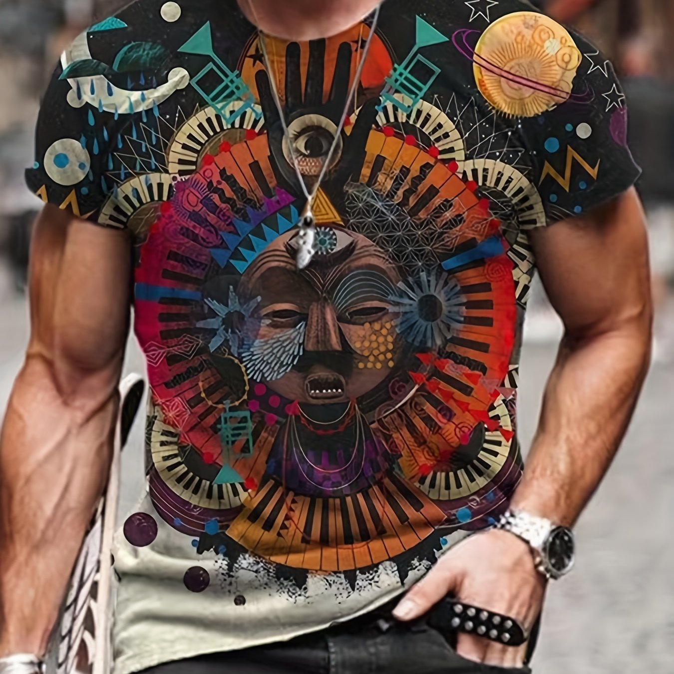 Men's Piano Graphic T-shirt 3D Digital Print Casual Comfy Stretch