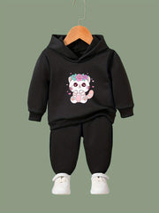 Sweet Flower Cat Print 2pcs Girls Outfits For Sports Spring Fall Outdoor Gift