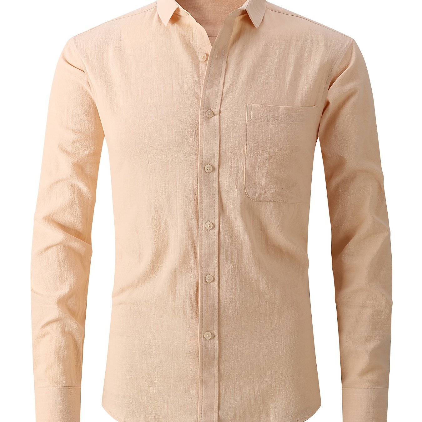 Men's Plus Size Solid Faux Linen Long Sleeve Shirt