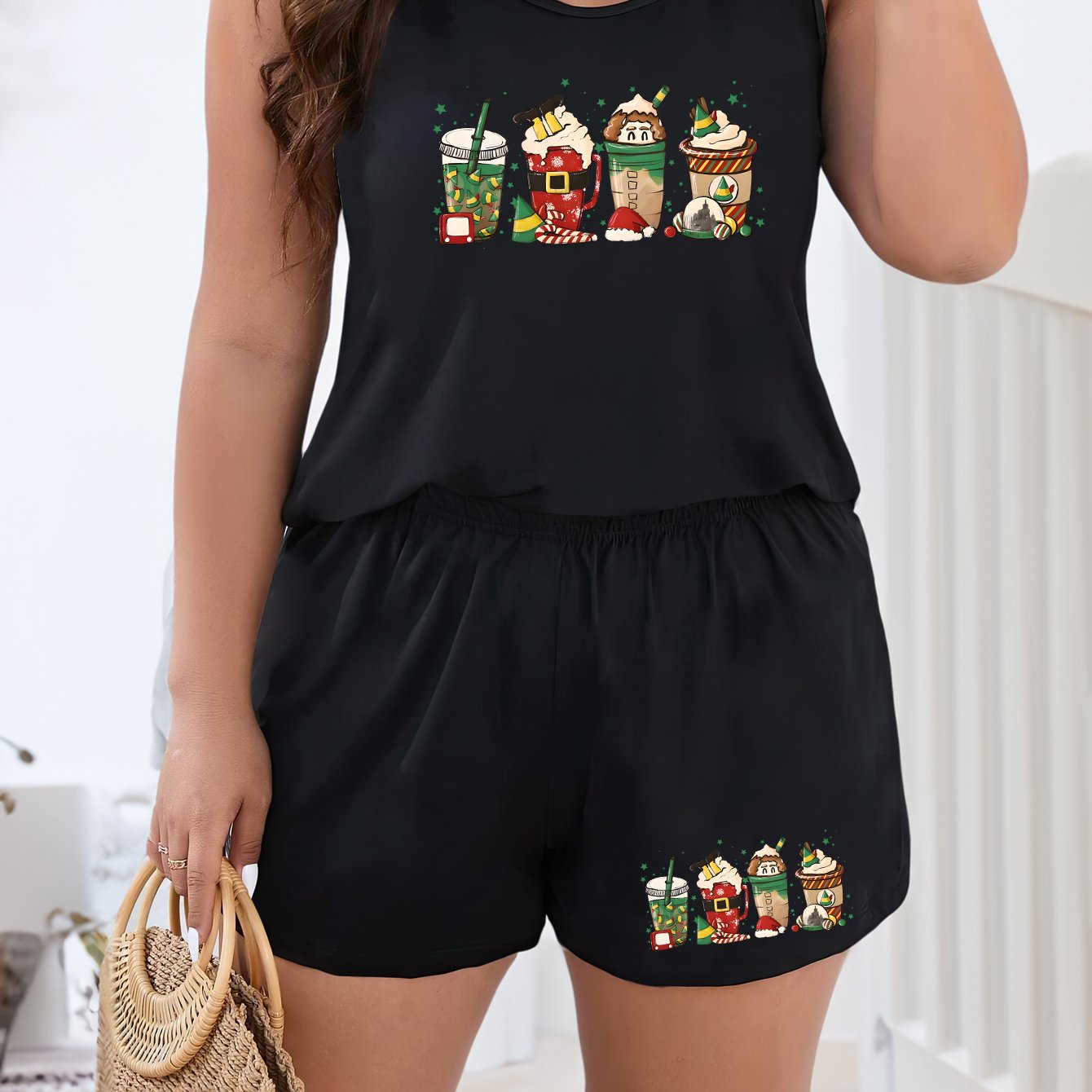  Christmas Lounge Set Women's Tank Top & Shorts Pajama Two Piece