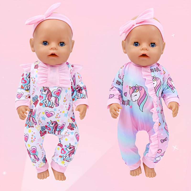 Purple Unicorn Doll Outfit Set with Headband for 18" Dolls