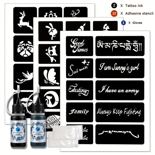 3 A4 Tattoo Stencils + Dye Paste - Animal Word Butterfly Pattern Semi-permanent