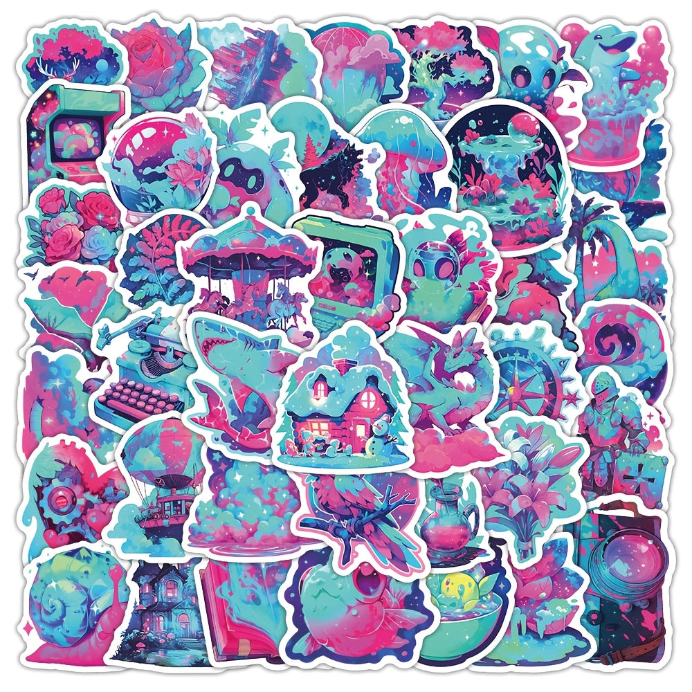 55pcs Neon Cartoon Vinyl Stickers Waterproof DIY Decals for Laptops Skateboards
