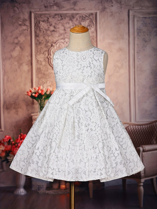 Flower Girls Wedding Outfit Bow Waisted Sleeveless Princess Dress