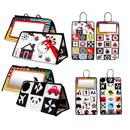 High Contrast Belly Time Mirror Toy & Sensory Crepe Cloth Book for Kids