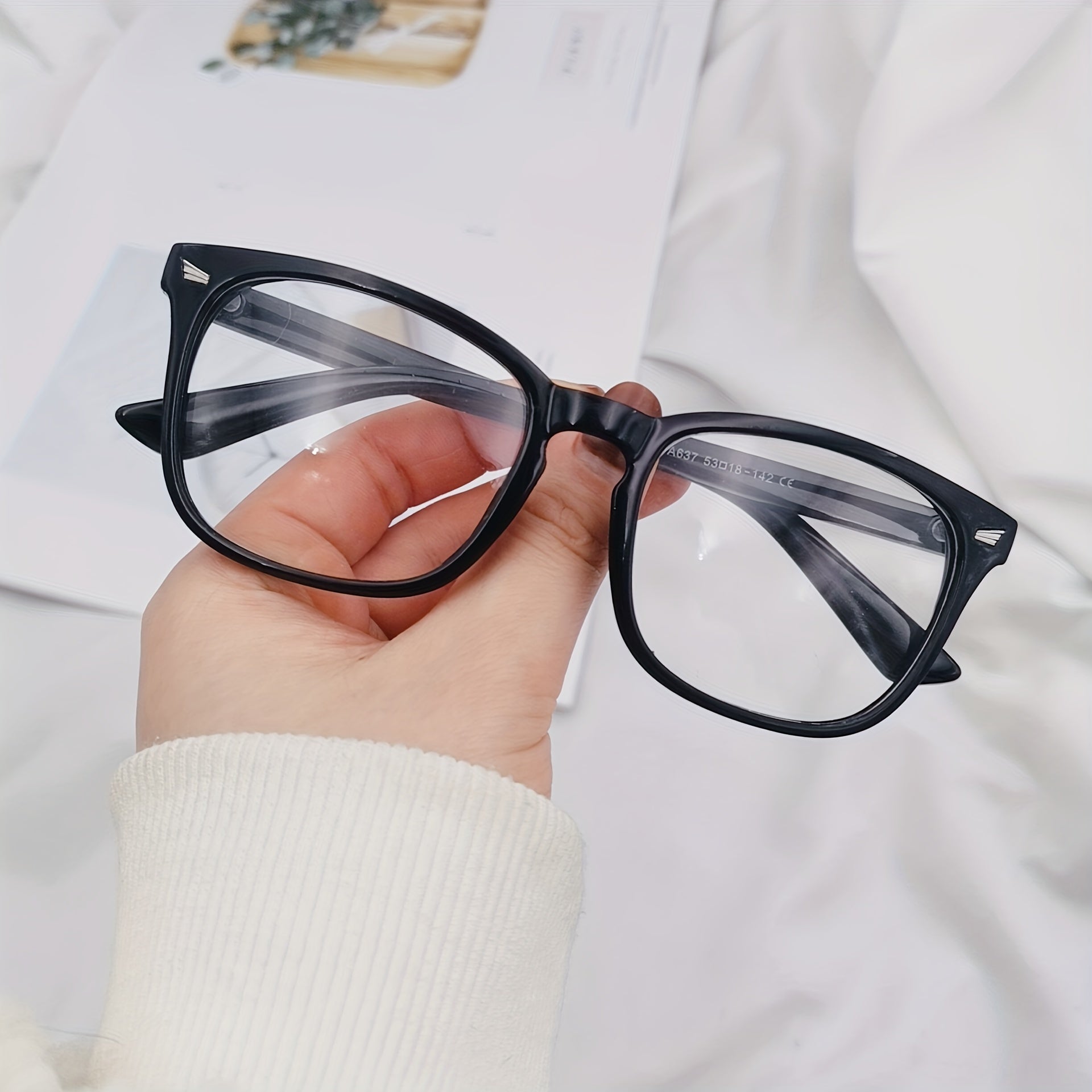 Square Frame Rivet Decor Clear Lens Glasses