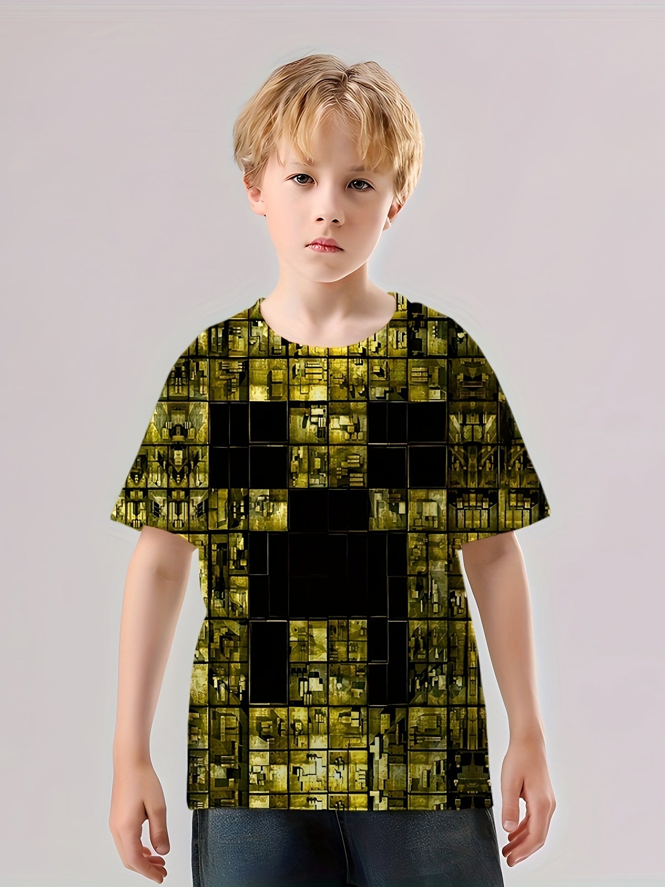 Purple Cubes Print Kid's T shirt Casual Short Sleeve Top Unisex Tee