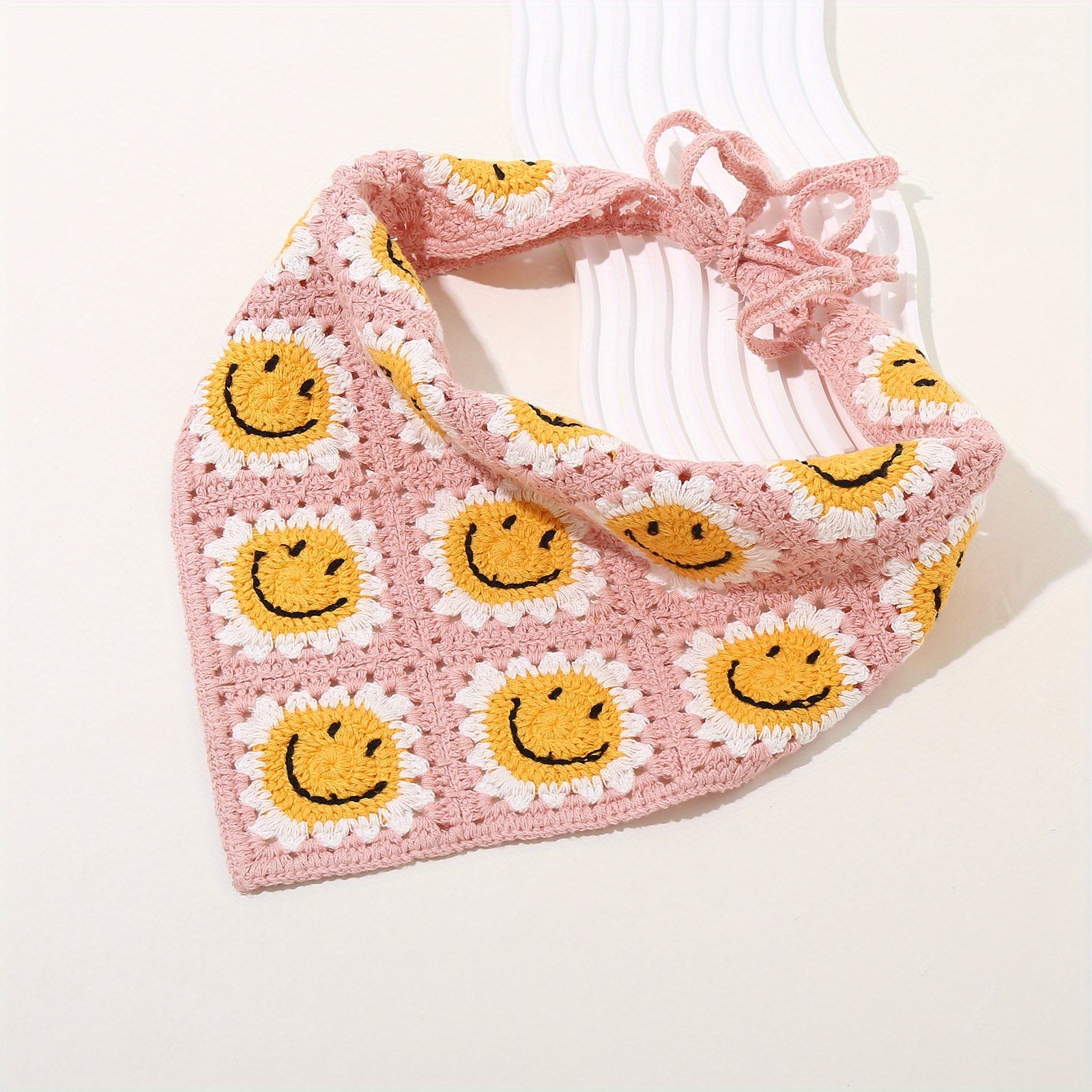 Smiling Pattern Crochet Triangular Scarf Sweet Sunflower Weaving Headband