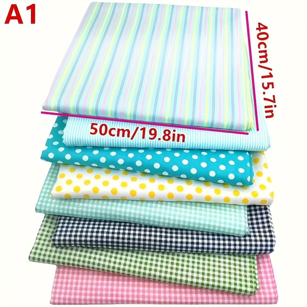 8pcs Cotton Quilt Pieces DIY Plaid Dots Patchwork Bedding Fabric