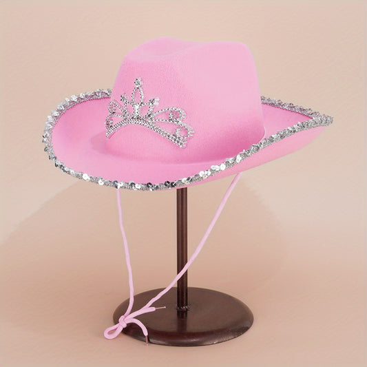Y2K Pink Feather Cowgirl Hat Rhinestone Crown for Women