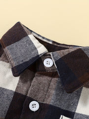 Boy's Plaid Shirt & Ripped Denim Pants Set For Spring Fall
