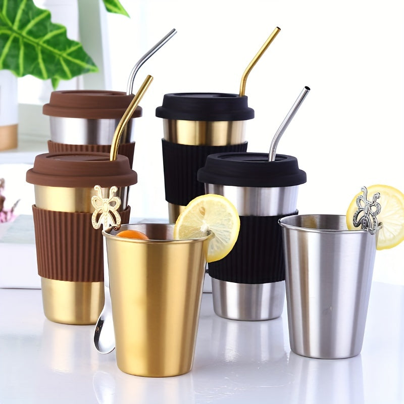 Stainless Steel Cup with Lid & Straw, Creative Drinkware for Home & Office