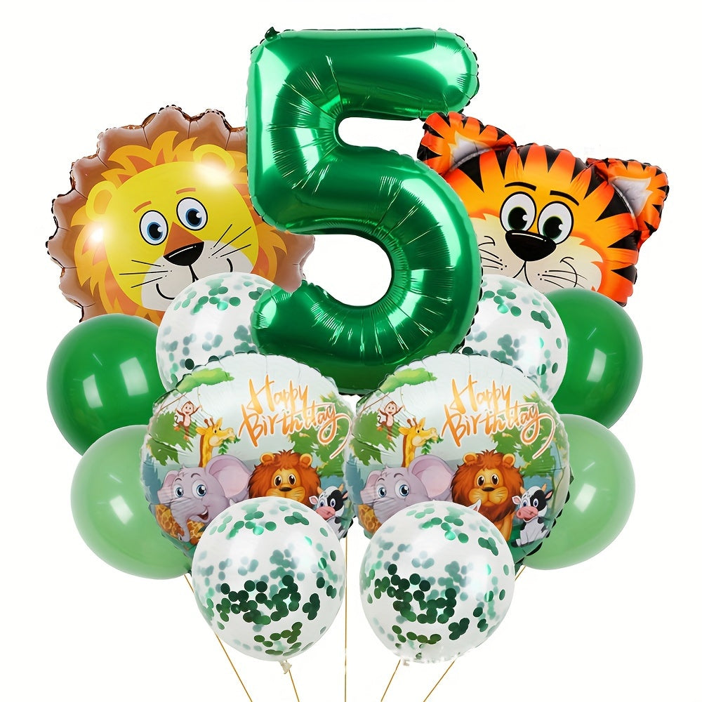 13pcs Jungle Wildlife Balloon Set for Boys' Birthday & Baby Showers