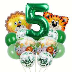 13pcs Jungle Wildlife Balloon Set for Boys' Birthday & Baby Showers