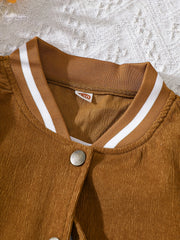 Girls Baseball Jacket & Pleated Skirt Set Letter B Print Corduroy Kid