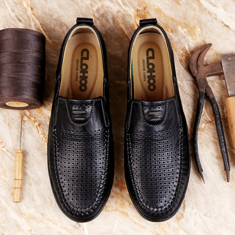 CLOHOO Two layer Cowhide Rubber Sole Hollow Loafers Shoes