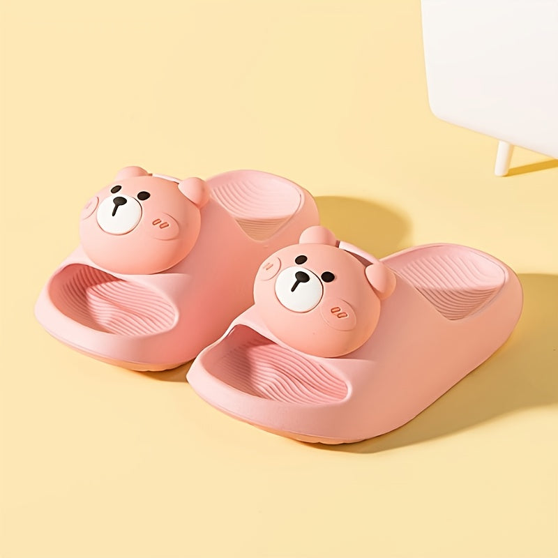 Cartoon Bear Open Toe Slippers For Girls - Lightweight Non Slip Indoor Slippers