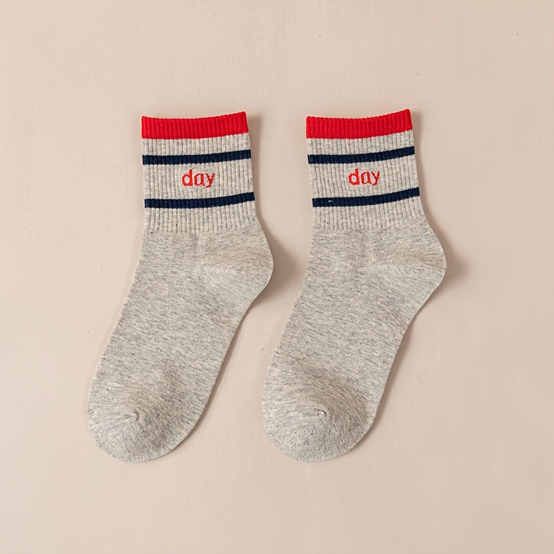 7 Pairs Letter Print Socks Comfy & Breathable Women's Stockings
