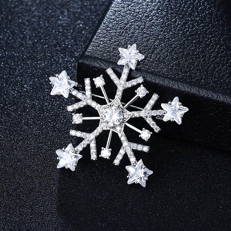 Micro Paved Zirconia Snowflake Brooch
