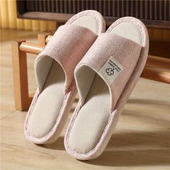 Women's Linen Slippers Open Toe Slip On Home Shoes Bedroom Flat Mute