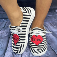 Women's Striped & Red Heart Pattern Boat Shoes