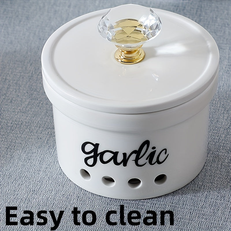 Ceramic Garlic Crisper With Lid 12.5 Oz - Garlic Saver Container