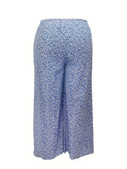  Boho Floral Print Wide Leg Pants with Pockets