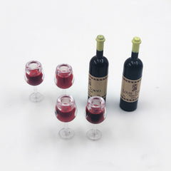 6pcs Wine Glasses Set for Dollhouse Realistic Red Wine Bottle Models Accessories