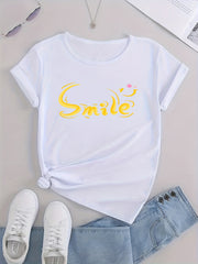 Letter Graphic Loose Casual T Shirt Short Sleeve Soft Tee Women's Clothing