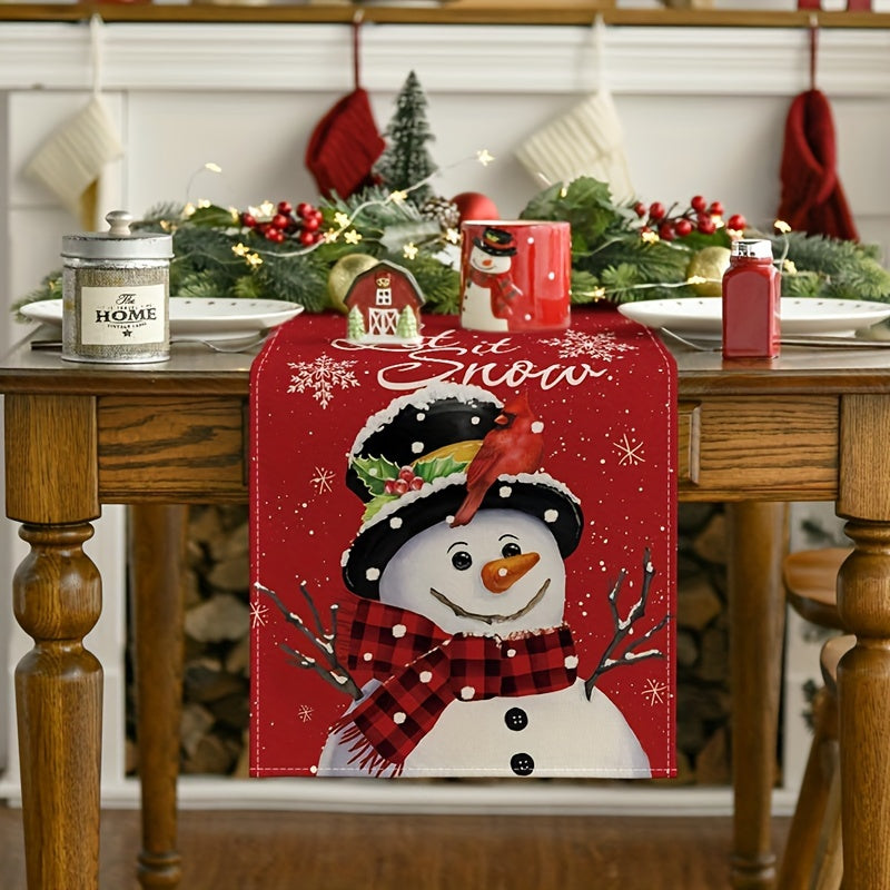 Christmas Snowman Table Flag - Red Retro Snowman Decoration