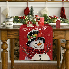 Christmas Snowman Table Flag - Red Retro Snowman Decoration