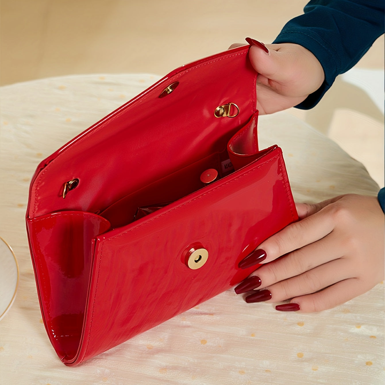 Metal Chain Envelope Clutch PU Leather Evening Bag