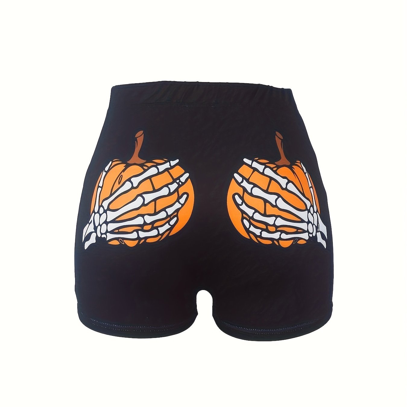 Women's Plus Skull & Pumpkin Print High Rise Stretch Shorts