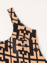  Geo Print Tummy Control One Piece Swimsuit