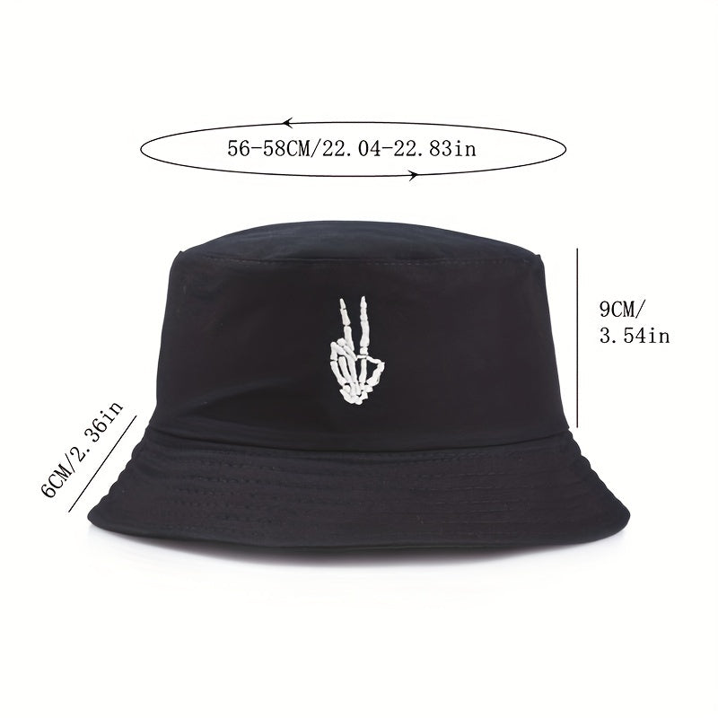 Skull Finger Embroidery Sunshade Bucket Hat for Men Women
