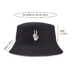 Skull Finger Embroidery Sunshade Bucket Hat for Men Women