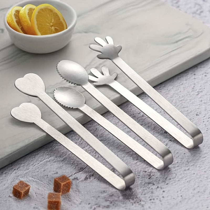 Stainless Steel Palm Leaf Heart Shaped Ice Tong Bar Coffee Milk Tea Sugar Clip