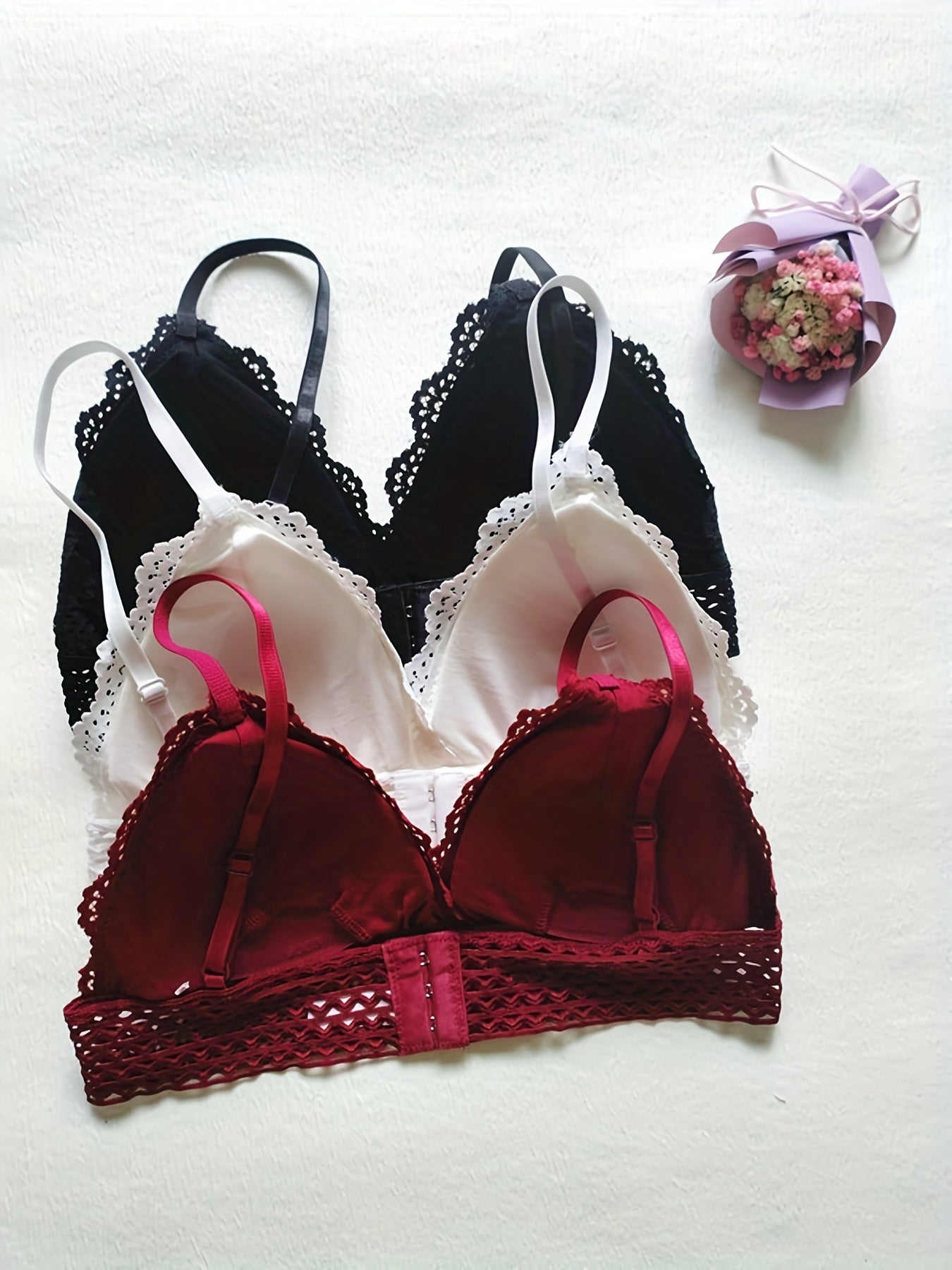 3pcs Lace Wireless Bras Lingerie Set