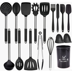 17pc Non Stick Silicone Cooking Utensil Set with Stainless Steel Handles