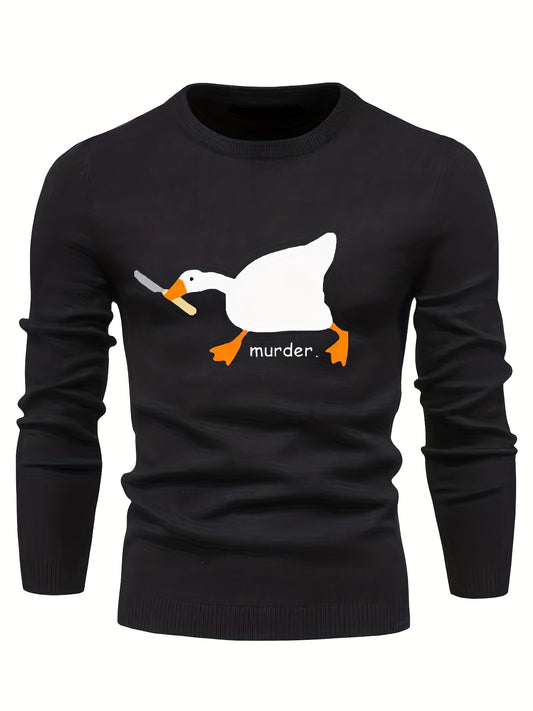 Duck Print Knit Sweater Men's Casual Warm Crew Neck Pullover