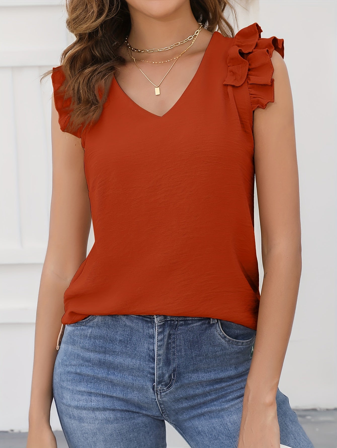 Ruffle Layered V Neck Tank Top for Summer