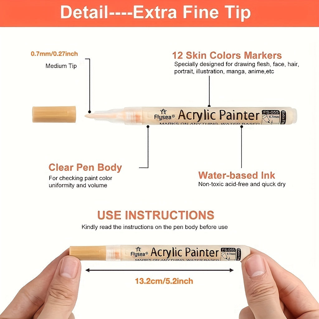 Skin Tones Art Markers Set Of 12 For Face Body Paint Rocks Canvas