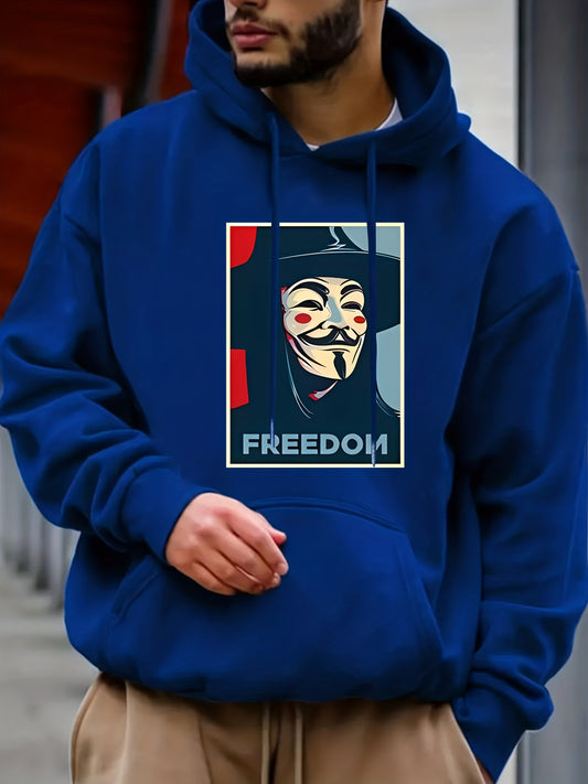Men's Casual FREEDOM Print Hooded Sweatshirt Long Sleeve